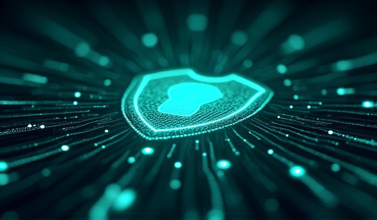 Abstrakte Visualisierung von Netzwerksicherheit und Datenfluss