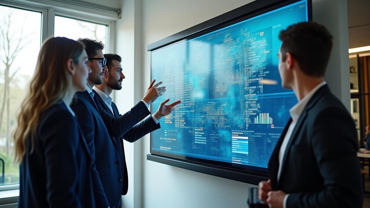 Berater-Team bei der Analyse von Daten an einem modernen Arbeitsplatz